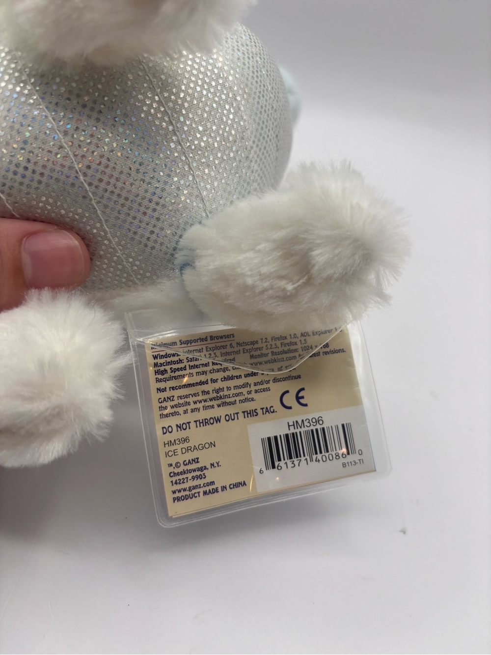 Webkinz Ice Dragon with Sealed Secret Code Tag White Stuffed Animal Ganz READ - Picture 13 of 16